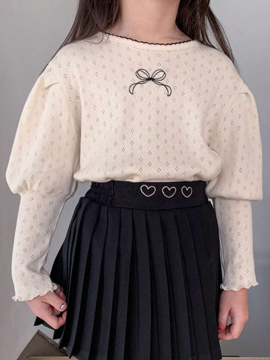 DAZY Young Girls Printed Crew Neck Knit T-Shirt, Young Girl Fall Clothes - Apricot - View 1
