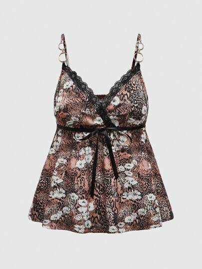 Hippie ملابس علوية مطبعة بطبعة الفهد والزهور للنساء بحجم كبير مع أزرار معدنية