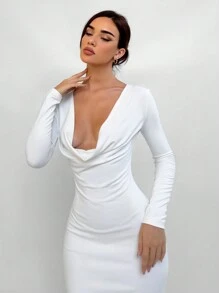Aloruh Elegant Backless Halter Maxi Bodycon White Formal Dress For Women - White - View 10
