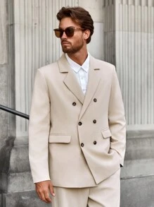 Manfinity Mode Traje formal casual de hombre con solapa muescada y abotonadura sencilla - Caqui - Ver 8