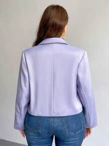 SHEIN Privé 大码女式优雅通勤校园风格迷人返校派对下午茶约会领结撞色短款纹理面料西装外套，秋冬 - 紫色 - 查看 3