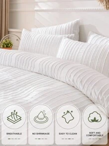Bộ chăn ga gối 2/3 món, màu trắng, mềm mại và ấm áp, thân thiện với da, họa tiết sọc lượn sóng màu trơn, thoải mái, chống xù lông, bao gồm vỏ chăn và vỏ gối (kích cỡ S), không bao gồm chăn bông, phù hợp với giường đơn, giường đôi, giường cỡ Queen, giường cỡ King, nhiều kích cỡ có sẵn, có thể giặt máy, phù hợp cho mùa tựu trường, trang trí mùa thu, trang trí phòng ngủ. - trắng - Xem 7