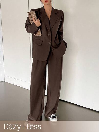 Dazy-Less 2pcs Women Business Casual Style Suit Set Old Money Old Money Style Linen,Fall Clothes