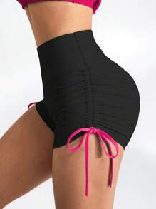 Easithlete Peach Lifting Contrastive Color Yoga Shorts High Waist Elastic Exercise Tights For Women, Sports Biker Shorts - Black - View 5