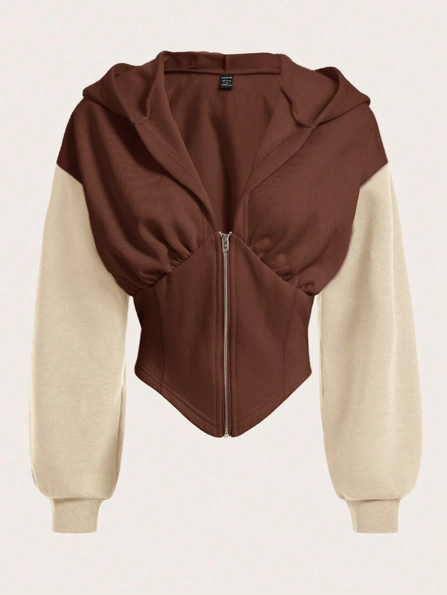 SHEIN EZwear Women Colorblock Long Sleeve Knit Sweatshirt,Long Sleeve Tops In Fall/Winter - Brown - View 1