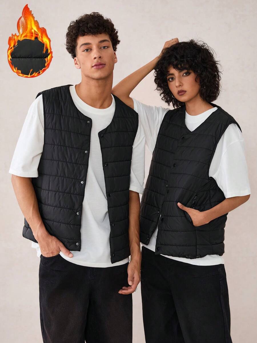 Manfinity VCAY Chaleco casual ajustado de hombre, acolchado, tejido, adecuado para el invierno, color negro - Negro - Ver 1