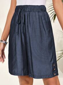 EMERY ROSE Women's Solid Color Waist Tie Pocket Loose Casual Shorts