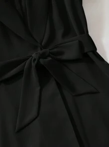 Seusyu Women's Solid Color Lapel Sleeveless Blazer And Pants Suit, Office/Casual 2 Pieces Set - Black - View 6