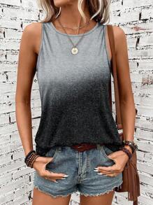 SHEIN LUNE Women Casual Ombre Color Block Round Neck Sleeveless Tank Top, Summer