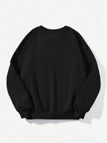 SHEIN EZwear Casual Simple Thermal Graphic Print Round Neck Loose Fit Thick Sweatshirts For Women, Fall/Winter , Black Sweatshirt,Long Sleeve Tops