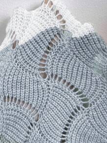 Calvaya Plus Size Colorblock V-Neck Long Sleeve Casual Pullover Sweater Knit Pullover Fall Winter - Grey - View 8