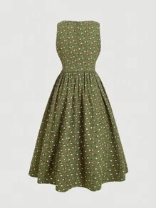 SHEIN MOD Elegant Vintage Ditsy Floral Plus Size Ladies Dress - Multicolor - View 2