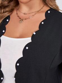 SHEIN Clasi 大码女式夹克，带刺绣衣领和褶皱珍珠袖口，适合教师，秋冬季 - 黑色 - 查看 8