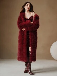 Anewsta 女士优雅纯色圣诞蓬松连帽长外套，时尚秋冬