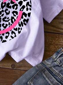 SHEIN Leap Crew Tween Girl Simple Round Neck Short Sleeve T-Shirt, Suitable For Spring And Summer - Purple - View 5