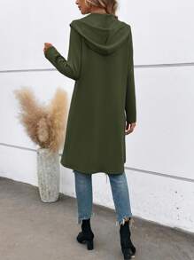 SHEIN LUNE Women's Solid Color Hooded Long Sleeve Regular Jacket In Fall/Winter - Army Green - View 2