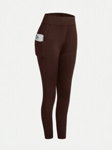 SHEIN 2 件装少女纯色针织口袋休闲紧身裤 - 棕色 - 查看 13