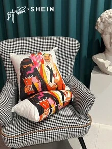 SHEIN X Arab Artists Luxury Fashion Style Double Sided Square Decorative Pillowcase Without Filling, Suitable For Decoration Of Sofas, Living Rooms, Bedrooms, Floors, Benches, Cars, Offices, Coffee Shops, Etc., Pillowcase Will Not Shed Or Ball, Can Be Used Throughout The Year.