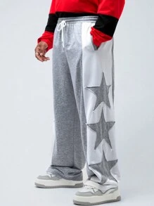 Manfinity VCAY Men's Plus Size Casual Knitted Patchwork Drawstring Straight Leg Pants - Multicolor - View 4