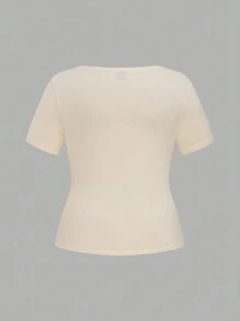 SHEIN LUNE 大码 V 领短袖中长款汗衫 - 彩色 - 查看 4