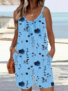 Chiquease Women's Floral Print Pocketed Loose Casual Jumpsuit - Baby Blue - View 6