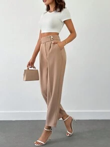 RueChic Women High Waist Rusty Rose Double Buttoned Pants - Rusty Rose - View 6