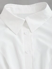 Sweetra 女士春夏休闲羊腿袖修身纯色衬衫 - 白色 - 查看 3