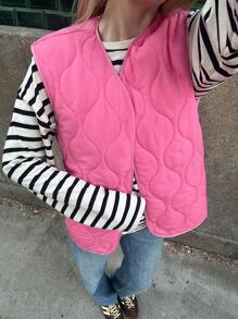 Forever 21 Women's Pink Quilted Padded Vest Jacket, Winter - Pink - View 7