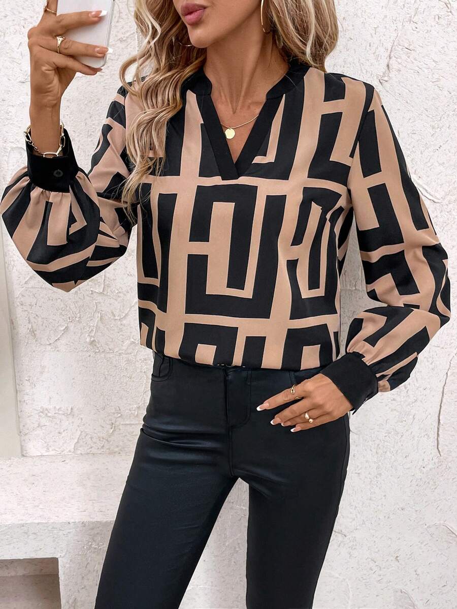 SHEIN Clasi Contrasterende kleuren bedrukte casual blouse voor dames