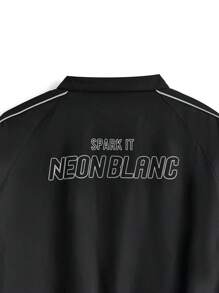 Manfinity VCAY Men's Street Style Woven Jacket With Ripped Holes, Reflective Stripes, Stand Collar, Zipper Front, Logo Ink Print, Long Sleeve, Suitable For Autumn And Winter - Black - View 11