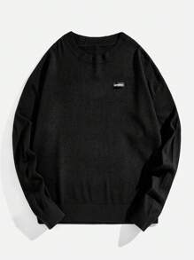 Manfinity NXTstreet Men's Loose Letter Pattern Crew Neck Long Sleeve Casual Sweater, Autumn/Winter - Dark Grey - View 1