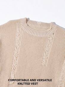 Chillumni Men's Plus Size Solid Color Simple Daily Crew Neck Long Sleeve Sweater - Apricot - View 5
