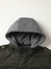 Manfinity Homme Men's Casual Warm Insulated Windbreaker Jacket, Winter - Army Green - View 3