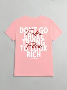 Coolane 女式夏季标语和眼睛印花圆领短袖休闲 T 恤图案 T 恤女式上衣 - 粉色 - 查看 2