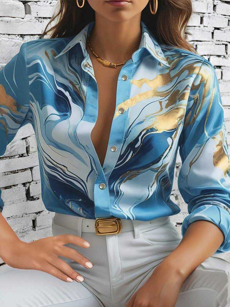 【 y】Marble Print Silk Shirt Arcole Marble Print Silk Shirt in Multicolour | JOSEPH GB