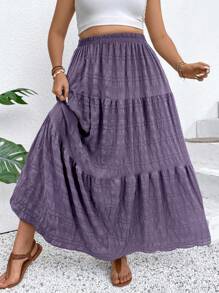 Breezaya Plus Size Jednolity Kolor Marszczona Minimalistyczna Spódnica A-Line, Swobodny Codzienny Strój Maxi Damski