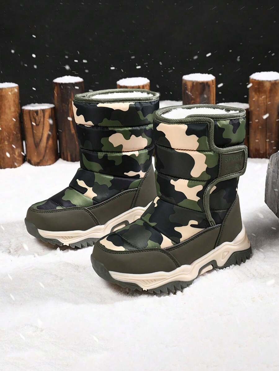 Winter High-Top Padded Warm Anti-Cold Comfortable Kids Boots - Green - View 1