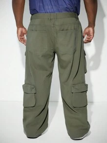 Manfinity Hypemode Quần ống rộng denim màu xanh quân đội rộng rãi cho nam cỡ lớn - xanh quân đội - Xem 2