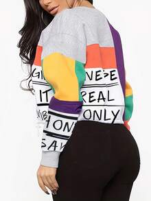 女装上衣时尚拼接休闲撞色字母印花上衣女夏装商务休闲女装 - 灰色 - 查看 3