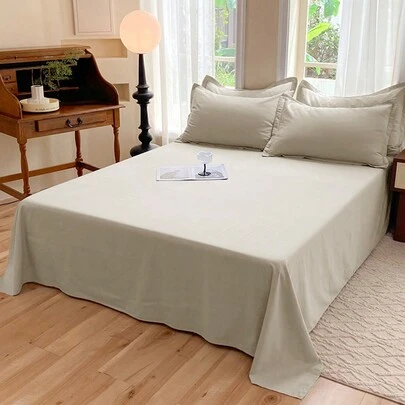 1 bộ ga trải giường bằng 100% polyester, nhẹ, thoáng khí, màu trơn, ga trải giường phòng ngủ bằng vải tổng hợp hiện đại.