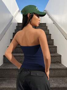 SHEIN EZwear 女士海军蓝无缝短款背心