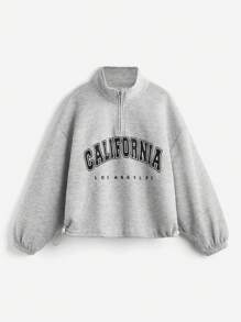 SHEIN Áo nỉ chui đầu màu trắng họa tiết bóng bầu dục cơ bản thoải mái cho bé gái mùa thu/đông trở lại trường - Màu Xám nhạt - Xem 10