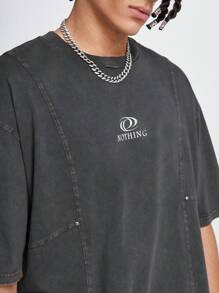 Manfinity VCAY Men's Summer Casual Short Sleeve Round Neck T-Shirt With Letter Print - Grey - View 2