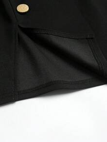 EARO 女士 OL 风时尚休闲日常百搭单排金属扣半身裙，高腰收腰设计，优雅宽松 OL 专业修身半身裙，春秋季黑色 - 黑色 - 查看 4