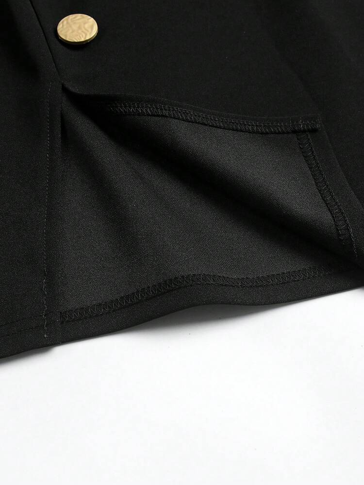 تنورة نسائية أنيقة بأسلوب OL للاستخدام اليومي متعددة الاستخدامات، بإبزيم معدني على صف واحد، خصر مرتفع مطاطي، تصميم فضفاض أنيق لأسلوب OL المحترف، لفصلي الربيع والخريف باللون الأسود - الأسود - مشاهدة 4