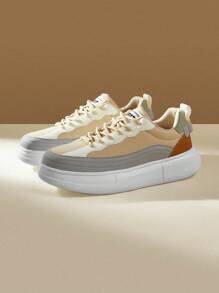 CUCCOO EASI Women Casual Sports Shoes, Leather Splicing Thick Soles, Fashionable And Unique Fall Tainers