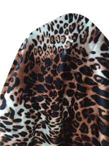 SHEIN LUNE Women's Leopard Print Patchwork Ruffle Hem Zipper Front Long Sleeve Jacket Fall Cloth For Women - Khaki - View 7