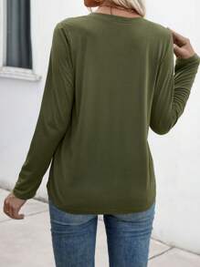 EMERY ROSE Women's V-Neck Long Sleeve Casual T-Shirt, Autumn