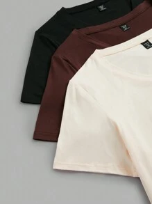 SHEIN LUNE 大码 V 领短袖中长款汗衫 - 彩色 - 查看 6