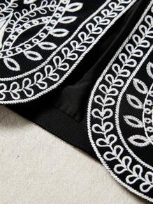 GENKIRA Chaqueta sin mangas elegante con bordado en contraste para mujer, estilo occidental retro - Negro - Ver 3